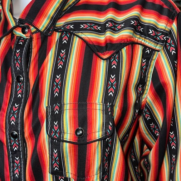Panhandle Western Shirt Womens XL Multicolor Polyester Snap Floral & Striped Des - Picture 3 of 10
